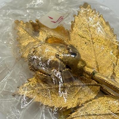 LOT 83J: Austrian Vienna Wood Leaves 24kt Gold Plated Pin & More