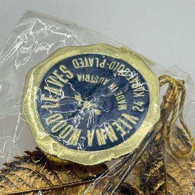 LOT 83J: Austrian Vienna Wood Leaves 24kt Gold Plated Pin & More