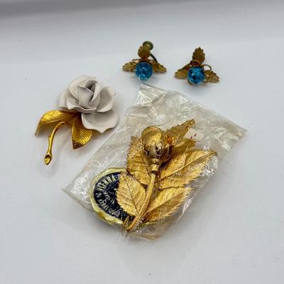 LOT 83J: Austrian Vienna Wood Leaves 24kt Gold Plated Pin & More