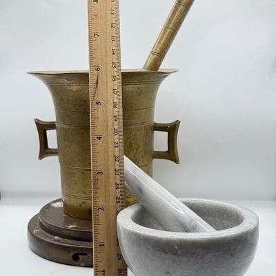 LOT 87G: Brass and Marble Mortar & Pestle Sets