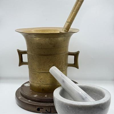 LOT 87G: Brass and Marble Mortar & Pestle Sets