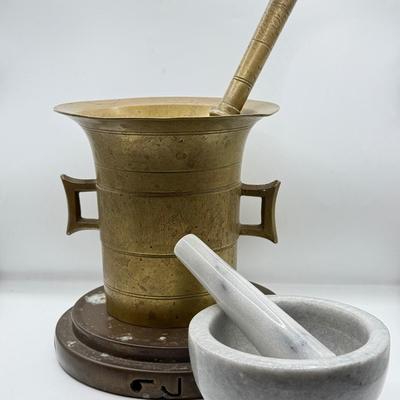 LOT 87G: Brass and Marble Mortar & Pestle Sets