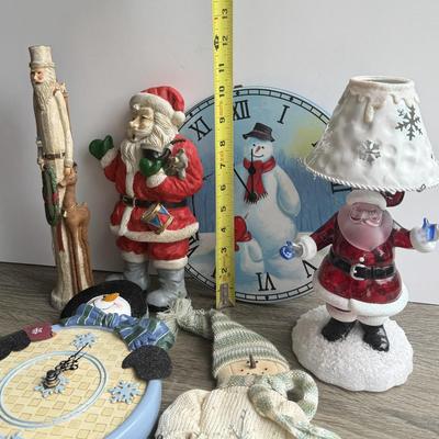 LOT 88G: Plastic Santa Lamp, Snowman Clocks & More Christmas Decor