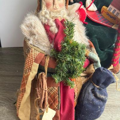 LOT 90G: Wooden Santa Sign w/ Collection of Santa’s - Vintage & Modern