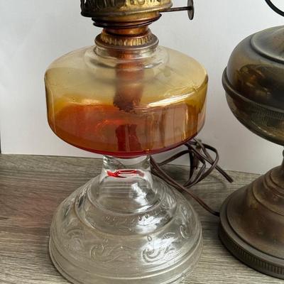 LOT 95G: Brass Electric “Oil” Lamps, Glass Oil Lamp & More