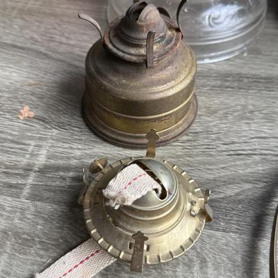 LOT 95G: Brass Electric “Oil” Lamps, Glass Oil Lamp & More