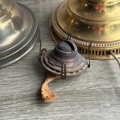 LOT 95G: Brass Electric “Oil” Lamps, Glass Oil Lamp & More
