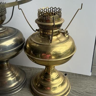 LOT 95G: Brass Electric “Oil” Lamps, Glass Oil Lamp & More