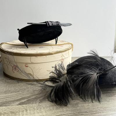 LOT 96G: Vintage Feathered Black Fascinators w/ Hat Pins