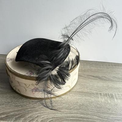 LOT 96G: Vintage Feathered Black Fascinators w/ Hat Pins