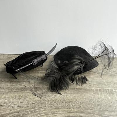 LOT 96G: Vintage Feathered Black Fascinators w/ Hat Pins