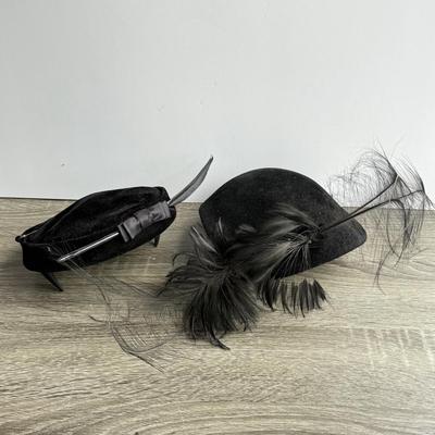 LOT 96G: Vintage Feathered Black Fascinators w/ Hat Pins