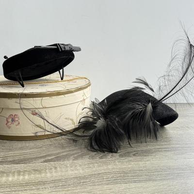LOT 96G: Vintage Feathered Black Fascinators w/ Hat Pins