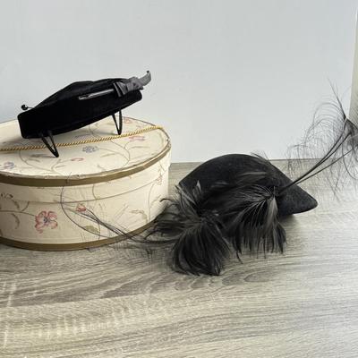 LOT 96G: Vintage Feathered Black Fascinators w/ Hat Pins