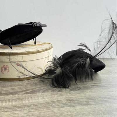 LOT 96G: Vintage Feathered Black Fascinators w/ Hat Pins