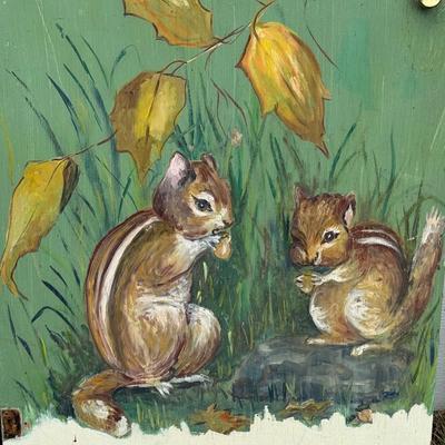 LOT 98G: Painted Woodland Creature Cabinet Doors by Local Pitman Artist Sylvia Ashley, Local NJ Glass Bottles & More
