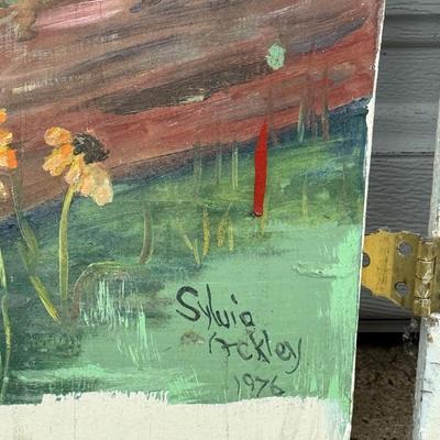 LOT 98G: Painted Woodland Creature Cabinet Doors by Local Pitman Artist Sylvia Ashley, Local NJ Glass Bottles & More