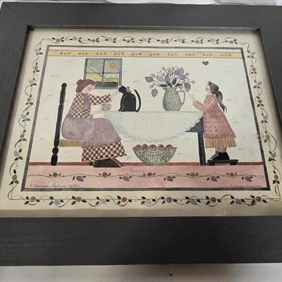 LOT 101G: Framed Print with Bears and Wooden Dolls