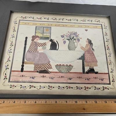 LOT 101G: Framed Print with Bears and Wooden Dolls
