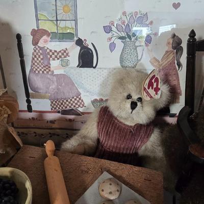 LOT 101G: Framed Print with Bears and Wooden Dolls