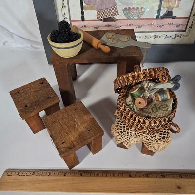 LOT 101G: Framed Print with Bears and Wooden Dolls