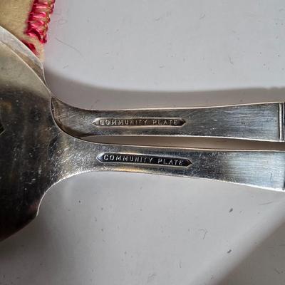 LOT 104G: Silverplate Serving Utensils, Including Cheese Knives, Absinthe Spoons, and Carving Set