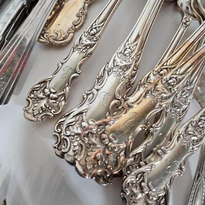 LOT 104G: Silverplate Serving Utensils, Including Cheese Knives, Absinthe Spoons, and Carving Set