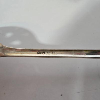 LOT 104G: Silverplate Serving Utensils, Including Cheese Knives, Absinthe Spoons, and Carving Set