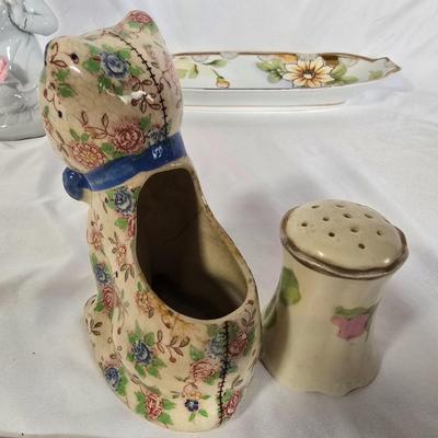 LOT 110G: Hand Painted Nippon Dish, Cat Planter, Royal Australia Shaker, and More
