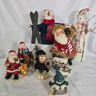 LOT 114G: Paper Mache and Resin Santa and Snowmen Decor