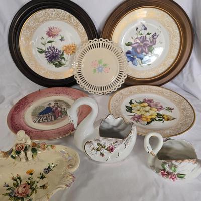 LOT 115G: Italian Ceramic Bowl, Porcelain Swans, and Collector Plates