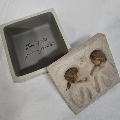 LOT 117G: Willow Tree Figurines, 70's Era Ceramic Angels, Glass Bell, and New In Box Angel Ornaments