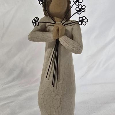 LOT 117G: Willow Tree Figurines, 70's Era Ceramic Angels, Glass Bell, and New In Box Angel Ornaments