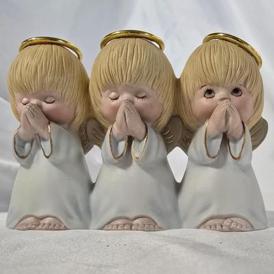 LOT 117G: Willow Tree Figurines, 70's Era Ceramic Angels, Glass Bell, and New In Box Angel Ornaments