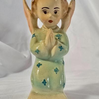 LOT 117G: Willow Tree Figurines, 70's Era Ceramic Angels, Glass Bell, and New In Box Angel Ornaments