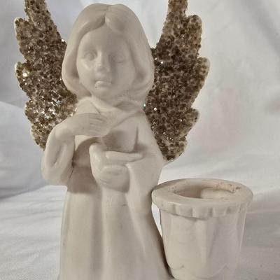 LOT 117G: Willow Tree Figurines, 70's Era Ceramic Angels, Glass Bell, and New In Box Angel Ornaments