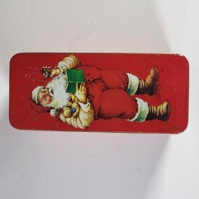 LOT 123G: Variety of Vintage Christmas Holiday Decorations Including Themed Tins, Norman Rockwell Plate and More