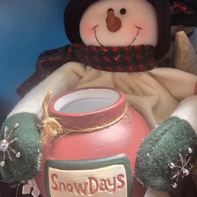 LOT 129G: Large Tote of Snowman Decor