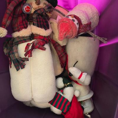 LOT 130G: Large Tote of Snowman Decor