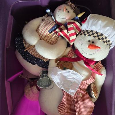 LOT 130G: Large Tote of Snowman Decor