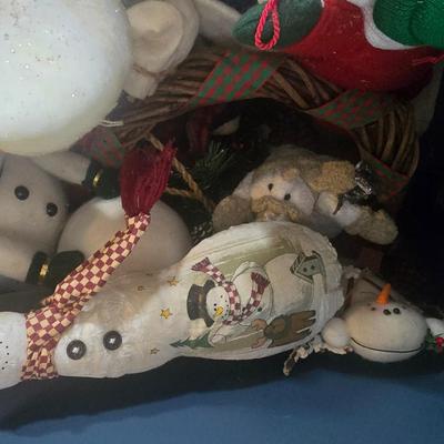 LOT 131G: Large Tote of Snowman Decor