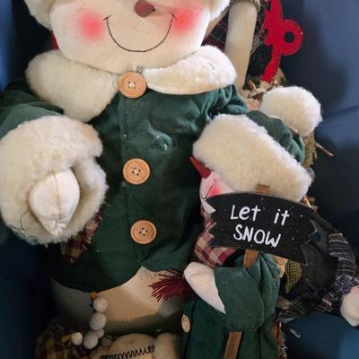 LOT 132G: Large Tote of Snowman Decor