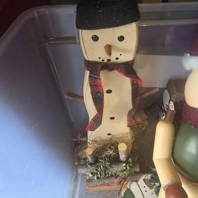 LOT 132G: Large Tote of Snowman Decor