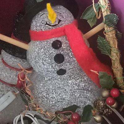 LOT 133G: Large Tote of Snowman Decor