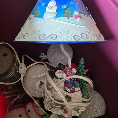 LOT 133G: Large Tote of Snowman Decor
