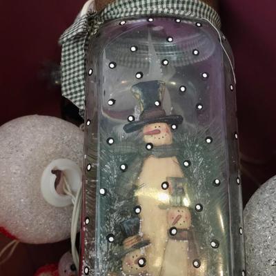 LOT 133G: Large Tote of Snowman Decor