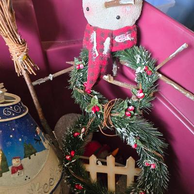 LOT 133G: Large Tote of Snowman Decor