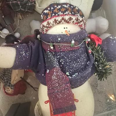 LOT 134G: Large Tote of Snowman Decor
