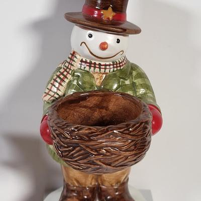 LOT 135G: Vintage Collection of Christmas Holiday Snowmen Including Candle Holders, Ornaments and More