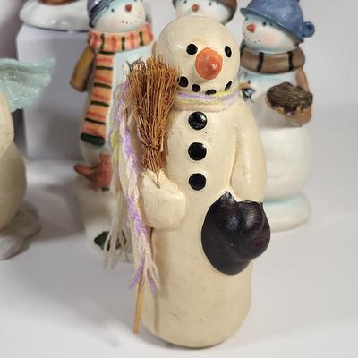 LOT 135G: Vintage Collection of Christmas Holiday Snowmen Including Candle Holders, Ornaments and More